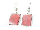 Vintage Sterling Silver 925 Oval Rectangular Red Coral Earrings
