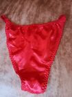 Vintage Smooth Satin Red Womens String Bikini Panties M 8