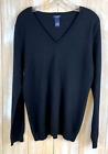 Magaschoni Cashmere Sweater Women's Size Large Black V-Neck Pullover READ