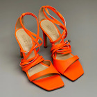 SCHUTZ Bryce Ankle Tie Womens High Heel Leather Strappy Sandal Orange Sz 9 (New)
