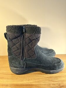 LL BEAN Boots Womens 8.5 Black Suede Insulated Primaloft Fleece Winter Side Zip