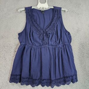 Torrid Sleeveless Top Womens Size 1 Crochet Lace Trim Navy Blue - 1