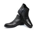 Mens Exclusive Genuine Black Leather Cap Toe Chukka Boots With Zipper HENRY AZAR