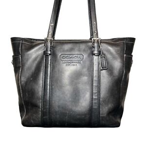 C06D-5128 Coach Zip Tote Handbag Signature Classic Black Leather Shoulder Bag