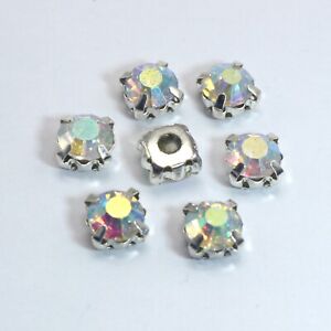 Craft Silver Clear AB Crystal Rose Montees Sew on Rhinestones Beads 4mm-10mm