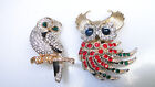 2 Vintage Trifari Style Rhinestone Owl Pin & High End Jeweled Owl Pin Lot