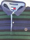Vintage Tommy Hilfiger Large Blue Green Polo Shirt Mens Striped Long Sleeve