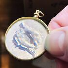 ANTIQUE 3D HOLOGRAPHIC GLASS FISH PENDANT CHARM COIN HOLDER 1.5”
