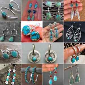925 Silver Turquoise Ear Hook Women Earrings Wedding Dangle Drop Jewelry A Pair