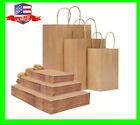 45pcs Kraft Flat Paper Bags Brown with handles Gift Retail Merchandise Shopping