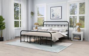 King Size Bed Frame Metal Platform with Headboard and Footboard Easy Assembly