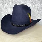 Stetson Cowboy Hat Black 4X Beaver 7 3/8 Leather Band Feather Western Rancher