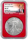 2023 1oz Silver Eagle NGC MS70 First Day Issue Red Core Trump 2024