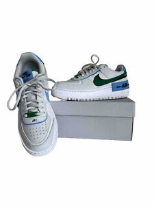 Nike Air Force 1 Barley Worn white w Green And Blue Accents Low Top women’s