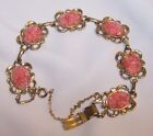 Vintage Pink Stone Bracelet-Crystals? Pink Quartz? Gold Tone Mtl.-Estate Jewelry