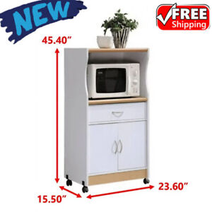 Kitchen Microwave Cart with Wheels Storage Shelf Cabinet Rolling Cupboard White