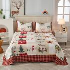 3 Piece Christmas Quilt Set Rustic Lodge Cabin Bedspread Quilt Set B022