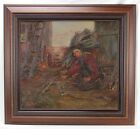 New Listing1900 Dutch Interior Oil Painting Peasant Man Building Fire Signed Hehn