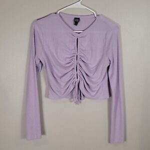 Wild Fable Women Ribbed Crop Top Size S Purple 90s Y2K Long Sleeve Front Tie
