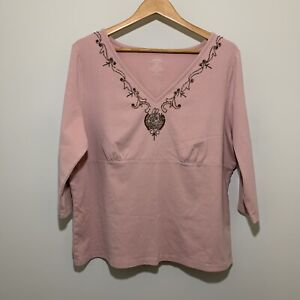 VENEZIA - Women's Pink, Bead Embellished, Empire Waist Top - Size 18/20