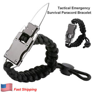 Black Paracord Tactical Knife Bracelet Survival Emergency Gear EDC