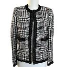 Magaschoni Tweed Blazer Boucle Jacket Black White Houndstooth Textured Size 4