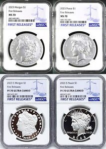 New Listing4 coin set 2023 morgan and peace silver dollars ngc ms pf 70 first releases fr