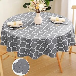 smiry Round Plastic Table Cloth, Waterproof Vinyl Tablecloth with Flannel Bac...