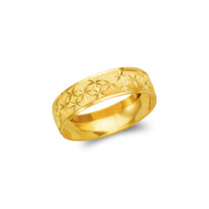14K Solid Gold Star Stamping Wedding Band Fancy Ring Men Women 4-6mm