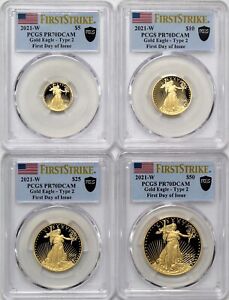 2021 W Proof Gold Eagle 4 Coin Set Type 2 PCGS PR70 DCAM First Day of Issue