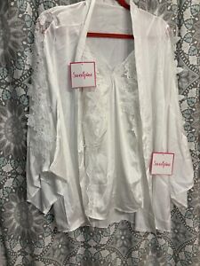 NWT Sweetpine White Lace Bridal Honeymoon Short Nightgown Robe Lingerie Set S/M