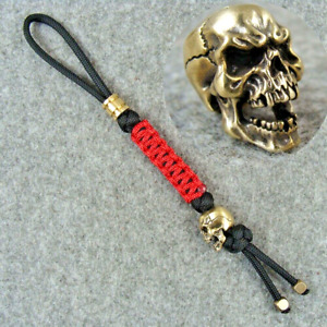 Handmade Paracord Knife Lanyard With Brass Skull Bead / Keychains Pendant