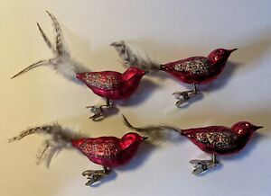 New Listing4 Vintage Hand Blown Glass Bird Feather Christmas Tree Ornament Ornaments