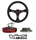 VMS RACING PILOTTA RED LEATHER 350MM STEERING WHEEL + QUICK RELEASE FOR MAZDA