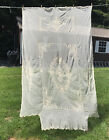 Antique French? Embroidered Ivory Cotton Net Lace  Bedspread 100” X 65” A+ Cond.