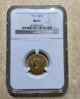 1911 P NGC MS61 $2.50 $2 1/2 Gold Quarter Eagle - FREE SHIPPING!