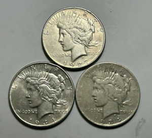 1927 S VF, 1934 AU DETAIL AND 1934 S VG  PEACE DOLLAR
