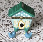 VTG Porcelain Birdhouse Hinged Trinket Box with Two Blue Birds Jewelry Figural
