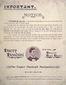Photo of Promotion,Harry Houdini,c1895,Magician,Bessie Houdini,Important Notice