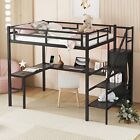 New ListingFull XL Size Loft Bed with L-shaped Desk and USB, Metal Loft Bed with Wardrobe