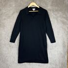 Joan Rivers Sweater Dress Womens Medium Petite Black Cotton Blend Collared-9795*