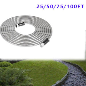 25 -100FT Stainless Steel Metal Water Hose Pipe Flexible Lightweight Garden