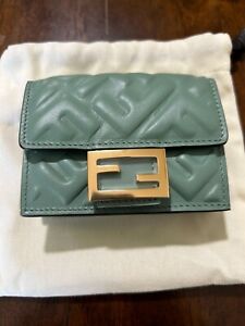 New Green Fendi Tri-Fold Wallet (Italian-In Box-Authentic)