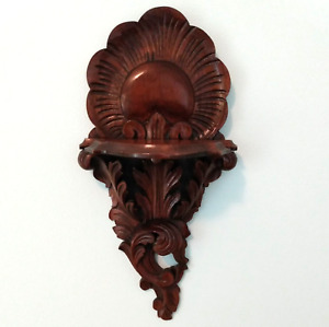 Vintage Hand Carved Hanging Wall Shelf Wood Display Wall Art Decor Signed 1977