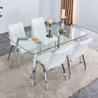 Kitchen Table Set,Dining Table Set w/Tempered Glass Tabletop &Upholstered Chairs