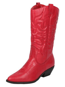Soda Women Cowgirl Cowboy Western Stitched Boots Pointy Toe Knee High Red RENO-S
