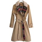 Abercrombie & Fitch Tan Double Breasted Trench Coat w Sherpa Collar Plaid Lined