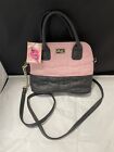 Luv Betsey Johnson Quilted Crossbody Cat Charm Bag Pink & Black Gold Tone Chain