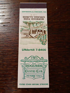 Vintage Matchcover: Ridgemoor Country Club, Norwood Park, Chicago, IL  80