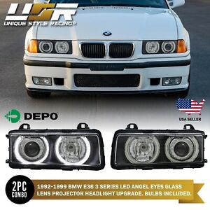 DEPO UHP LED P36 Projector Glass Angel Halo Headlight For 92-99 BMW E36 3 Series (For: BMW)
